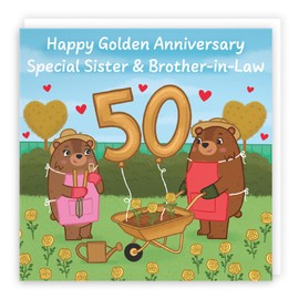 Hunts England - Sister And Brother In Law 50th Anniversary Card - Golden Anniversary - 50 Years - Cute Fun Bears Card For Sister & Brother-in-Law - Love Story Collection
