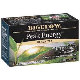 Bigelow Peak Energy Black Tea 18 Bags Caffeinated Pack of 6 1.39 Ounces