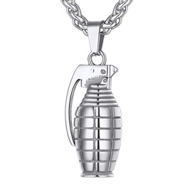 Richsteel Rifle Chain Army Chain with Hand Grenade AK47/UZI/Cartridge, Pendant, Men's Chain, Jewellery with Gift Box for Children and Teenagers, Stainless Steel