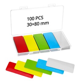 QWORK® Pack of 100 Magnetic Labels Writeable 80 x 30 mm, Reusable Magnetic Signs for Whiteboard & Fridge - 5 Colours