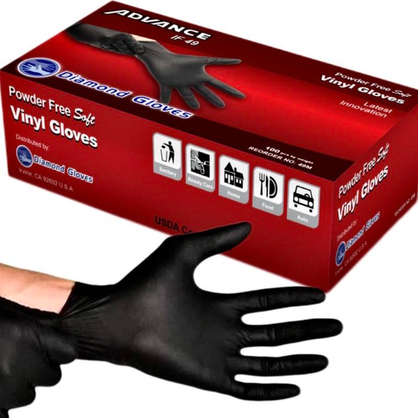 Diamond Advance Black Vinyl Disposable Gloves - Latex-Free & Powder-Free