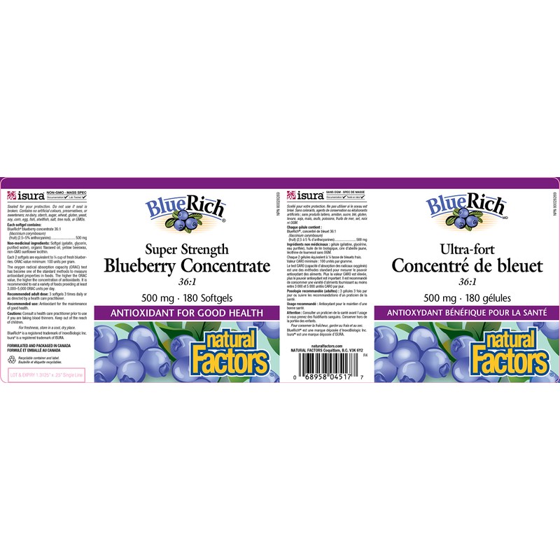 Natural Factors - BlueRich®Super Strength Blueberry Concentrate 500 mg, 180