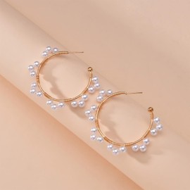 W WEILIRIAN Bohemian Pearl Hoop Earrings Gold Circle Pearl Earrings Vintage Pearl Hoop Drop Earrings Geometric Circle Hoop Earrings Jewelry for Women and Girls Gifts