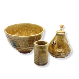 茶道具 三点セット(茶碗・振出・茶巾筒) 黄瀬戸 陶器三点揃 茶道 お稽古用
