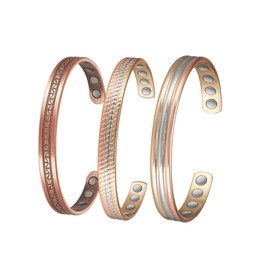 3 Piece Set of 3500 Gauss Magnetic Arthritis Copper Bracelets, 99.99% Pure Copper Magnetic Therapy Health Jewelry, 8 Magnets Effectively Relieve Joint Pain, Improve Blood Circulation, and Sleep,