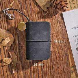 Aabellay Small Refillable Traveler Notebook Handmade Leather Antique Travel Diary Leather Pocket Journal Portable Stationery Travel Journal Book 4.8cm x 3.2cm - Black