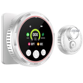 HAKINAKU 5-in-1 Ring Plug in Natural Gas & Smoke & Carbon Monoxide Detectors Combination Built-in 1000mAh Backup Battery 85dB Smoke CO Temp Humidity Senor for Home Hotel Travel (White, 1 Pack)