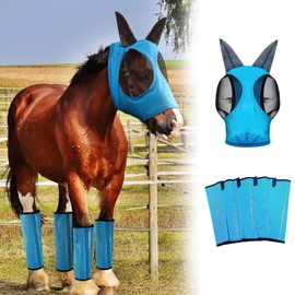 VelvetVines Horse Boots Leg Wraps & Horse Fly Mask, Mesh Fly Boots Mesh Equine Fly Mask, Breathable Horse Leg Cover Protective Horse Leg Wraps, Horse Supplies for Preventing Flies and Mosquitoes Bites