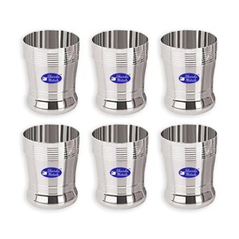 Sharda Metals Stainless Steel Water Juice Glasses Set, 350 ml, Silver, Pack of 6