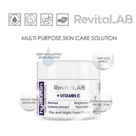 RevitaLAB Hyaluronic Anti-Ageing Day and Night Cream Enriched with Vitamin A (Retinol), Vitamin E, Liquorice Root Extract, Hyaluronic Acid and UV Filter, for Ages between 60 and 75, 50 ml
