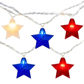 Red White Blue Stars String Lights, 8.5ft Independence Day Decoration Lights with 10 Red White Blue Lights, 4th of July Decoration String Lights Plug In for Patriotic Wedding Patio Garden Party Decor