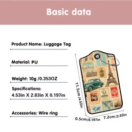 Luggage Tags for Suitcases, 2-Pack PU Leather for Cruise & Travel, Baggage ID Tags with Privacy Cover & Address Card, Durable Metal Ring, Kids Adults Travel Accessories, Vintage Travelogue