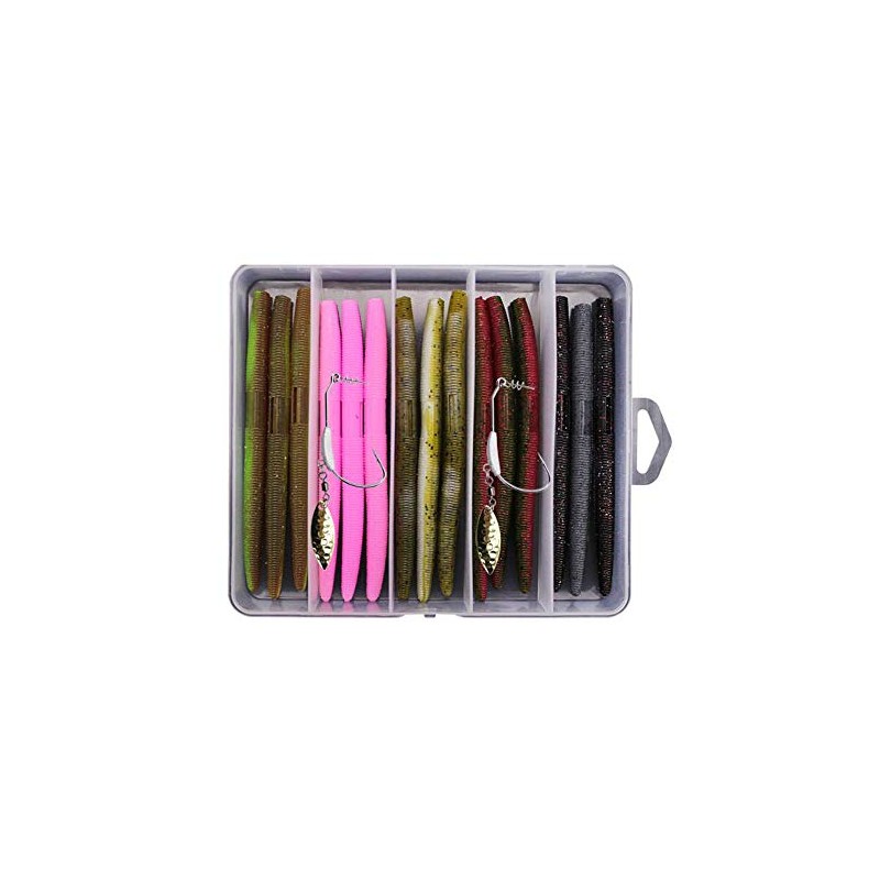 VOANZO 15Pcs Soft Plastic Fishing Lures Grub Baits Hook Tackle
