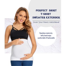 KUNINDOME Combinación de camisas de maternidad extensores y pantalones extensores de cintura, banda para el vientre sin costuras, Blanco, XL