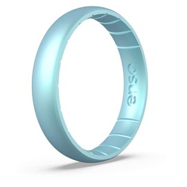 Enso Rings Thin Birthstone Silicone Ring – Unisex Wedding Engagement Band – Comfortable Breathable Band – 4.3mm Wide, 1.75mm Thick (Aquamarine, 10)