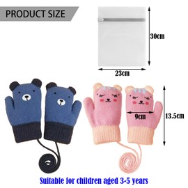 DKDDSSS 2 pcs Kids Gloves, Toddler Baby Cute Knitted Gloves with String, Baby Winter Mittens Knitted Gloves, Toddler Mittens with String, Stretch Soft Comfortable or Baby Boyes Girls 1-4 Years
