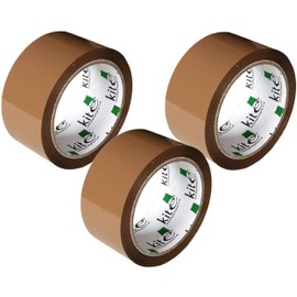 Kite Heavy Duty Strong Brown Packing Tape 48mm x 66m - Strong Brown Tape Rolls for Parcel Boxes Moving House (Pack of 3 Tape Rolls)