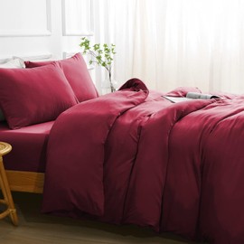 SASTTIE Duvet Cover Twin, 2-Piece Ultra Soft Duvet Cover Set for Twin Size Bed- Features Zipper Closure and Corner Ties, 68x90 Inch, Wine