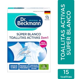 Dr. Beckmann, Súper Blanco Toallitas Activas, Evita el Percudido, Combate Manchas Grises y Amarillas, Telas Blancas, Sin Cloro, Calidad Alemana, 1 Caja con 15 Toallitas