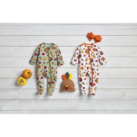 Mud Pie Girls' Thanksgiving Turkey Sleeper and Headband Set, Pink, 6 Months/9 Months