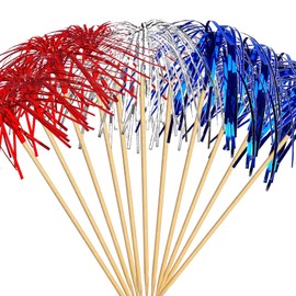 Cocktail Picks,100pcs Red Blue Silver Firework Toothpicks for Appetizer, 9 Inch Long decorative Skewers Fruit Sticks,Food Pick for Dessert,for Fourth of July Independence Day Decoration Party Supplies