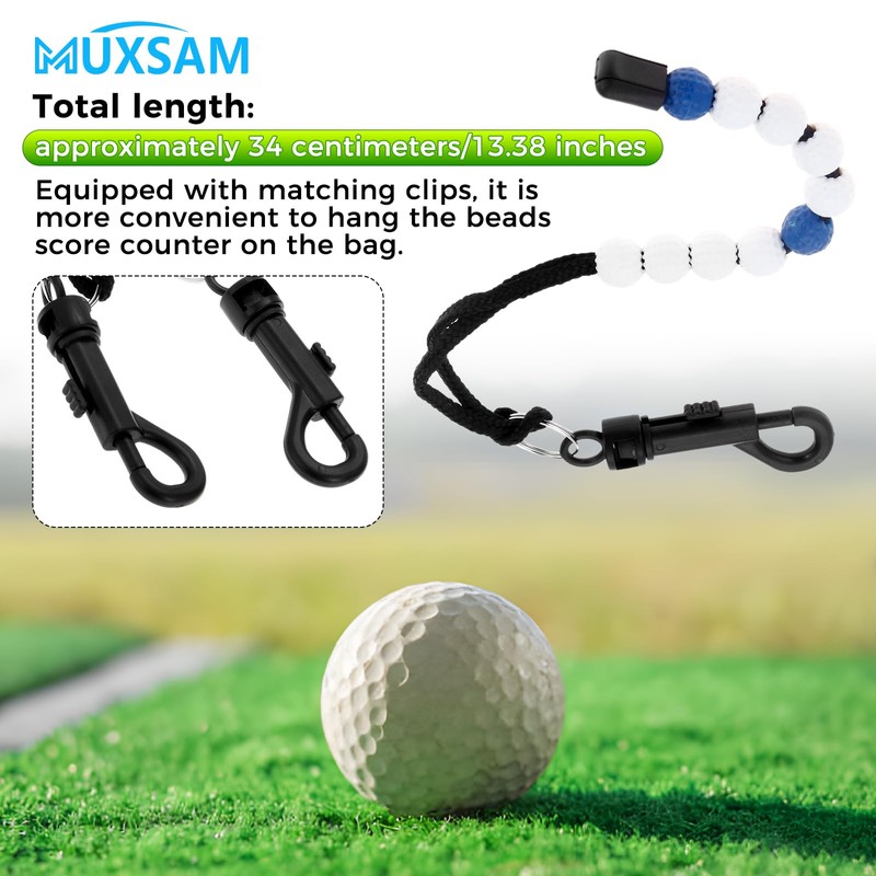MUXSAM 1 Piece Golf Beads Score Counter with Clip (Blue),