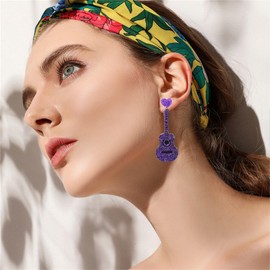 MALOYANVE Acrylic Classical Guitar Earrings for Women Vintage Long Punk Renaissance Music Musical Instruments Guitar Violin Dangle Drop Statement Earrings Chic Music Lover Festival Jewelry Gifts (Purple)