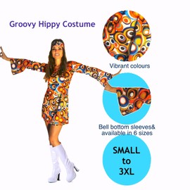 60s 70s Swirl Hippy Retro Gogo Fancy Dress Costume Size Large (Women: 12-14)