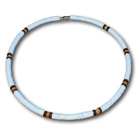 Native Treasure 15" Mens and Womens Summer Beach Surfer Necklace From the Philippines, White Ark Shells with Brown Coconut Beads
