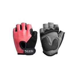 Terry Cycling Gloves for Women, T-Gloves Women's Padded Half Finger Mesh Comfort Mountain Bike Riding Gloves with Gel Pads - Coral, Large