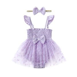 Newborn Girl Clothes 0-3 Month Tulle Dress Purple Outfit Summer Romper Ruffle Sleeveless Infant Bodysuit One Piece Jumpsuit Spring Baby Clothing