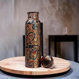 Mandala Art Printed Copper Water Bottle, Tumbler – 100% Pure Copper, Printed Art Design, Ayurvedic Wellness Bottle, Handcrafted.