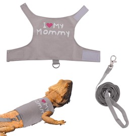 Bearded Dragon Leash and Harness Set, Cute Adjustable Lizard Reptile Harness Costume Clothes with Short Leash for Small Pets Animal Amphibians Chameleons Accessories Outdoor Walking (Style A, Gray)
