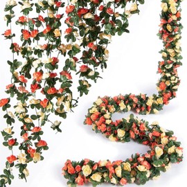 [kuronikuru] Rose Garland, Set of 5, Artificial Flowers, 8.1 ft (2.3 m), Fake Flowers, Wedding Party Decoration (Champagne)