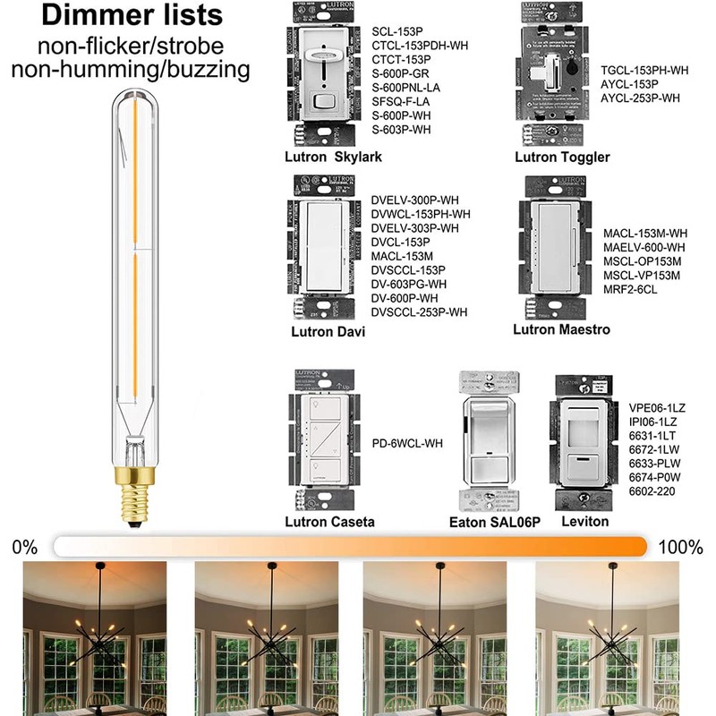 Leools E12 Led Long Bulb,7.3Inch Long Tubular Light Bulbs,T6 B11