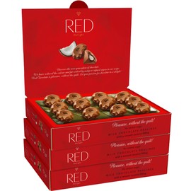 Red Delight Milk Chocolate Diamond Truffles with Smooth Coconut Filling - Pack of 3 (With 36 Chocolate Truffles) 13.98 oz Creamy Treats - Kosher, No Added Sugar, Gluten-Free European-Style Chocolates