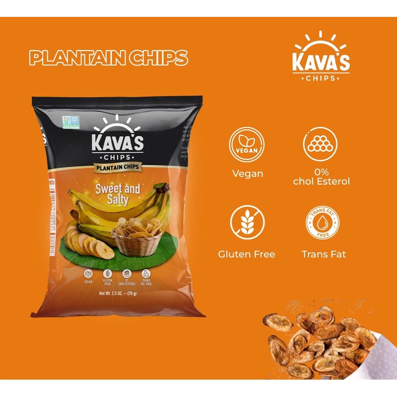 Kava's Plantain Chips, Sweet & Salty Chips - 8 Packs