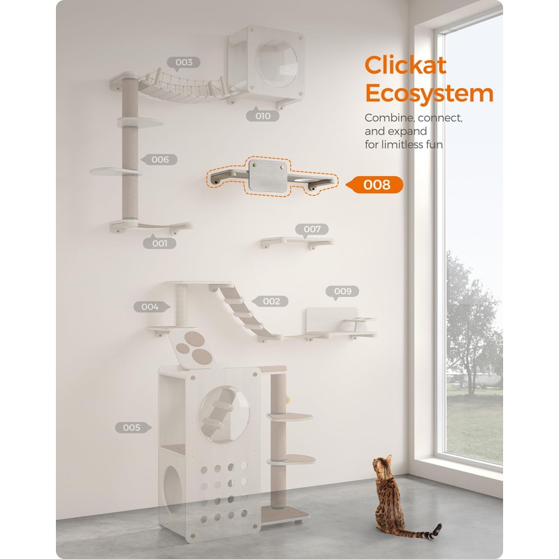Feandrea Clickat Large Cat Shelf, Cat Wall Shelf, Wall-Mounted Cat