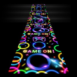 Haull 118 x 39 Inch Neon Light up Dance Floor Glow in The Dark Runner Rug UV Reactive Blacklight Rug Colorful Fluorescent Aisle Runners for 80s 90s Neon Birthday Party Decorations(Game on)