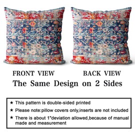 Snylcce Boho Pillow Covers 24x24 inch Set of 2 Bohemian Carpet Throw Pillows For Couch Navy Blue Red Geometric Floral Decorative Pillow Cases Farmhouse Home Decor For Sofa Porch Patio Bed Room Outdoor