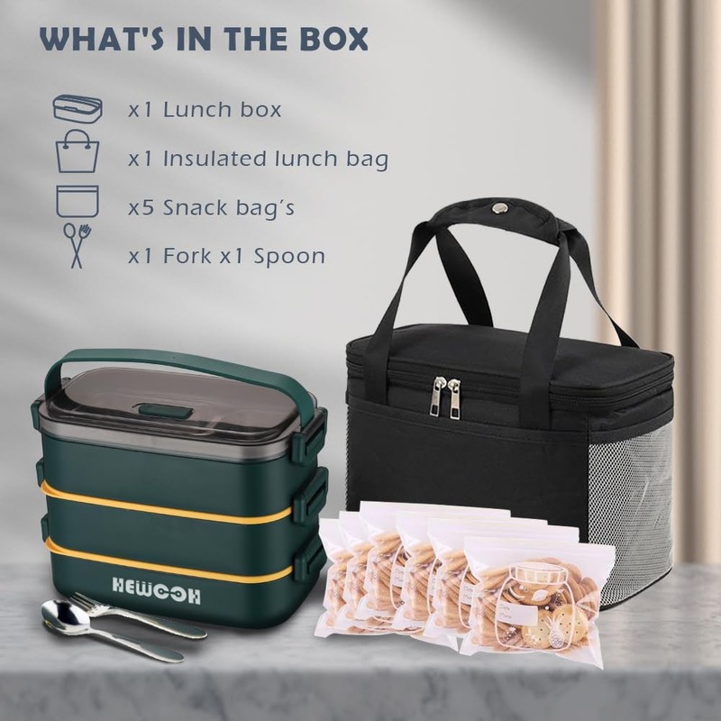 HEWOOH Large Bento Box Adult Lunch Box (74 Oz Large