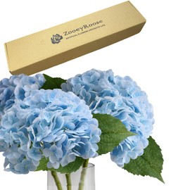 ZooeyRoose 3 pcs Light Blue Artificial Hydrangea Flowers 21" Lifelike Fake Large Real Touch Hydrangea Blue Flower for Wedding Decoration Bride Bouquet Floral Home Decor Table Centerpieces