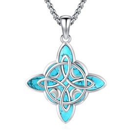 Eusense Nudo De Bruja Plata 925 Original Witches Knot Necklace for Women Men Sterling Silver Witch Knot Pendant Witchcraft Wicca Irish Jewelry Turquoise