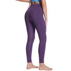 BALEAF Ladies Winter Jodhpurs Fleece Riding Breeches Full Seat Riding Breeches Zip Pockets Leggings, purple