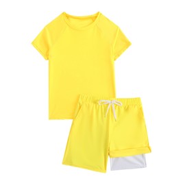 Active Boys Short Sets with Pocket Breathable Swim Set Quick Dry Kids Short Sleeve Workout Basketball Swimwear Sets Neno Yellow Size 7