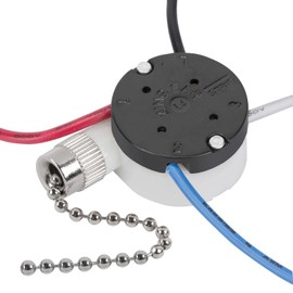 Ceiling Fan Switch Zing Ear ZE-208s E89885 3 Speed 4 Wire Pull Chain Switch Fan Light Switch Replacement Part with 4 Pre-Installed Wires(Nickel Chain)