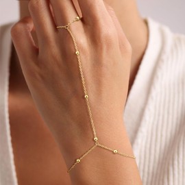 Risamil Gold Bracelets for Women Hand Chain Dainty Gold/Silver Bracelets Cute Beaded Hand Chain Bracelet for Women Trendy Chains Bracelet Stack Gold Jewelry, no gemstone