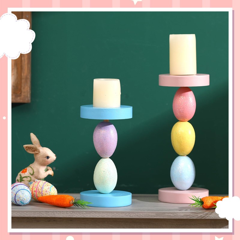 Hushee Set of 2 Easter Candle Holder Easter Decorations Candlestick
