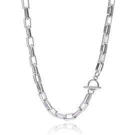 Puente Toggle Clasp Closure Necklace, Chain Necklace, Wide, Stainless Steel Necklace, Metal Allergy, Unisex, Stainless Steel, Silver Colored Chain