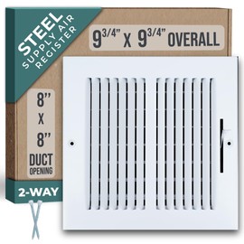 Fits 8x8 Duct Opening 2 Way Steel Air Supply Diffuser by Handua | Register Vent Cover Grille for Sidewall and Ceiling | White | Outer Dimensions: 9.75" X 9.75"